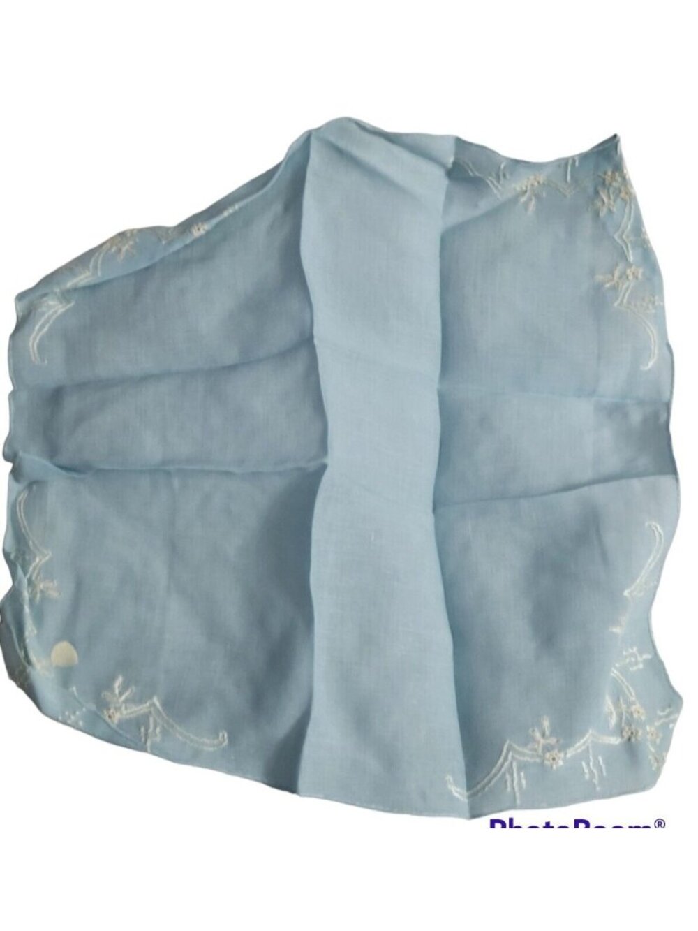 Wedding Something Blue Sheer Handkerchief 10in Square White Embroidery Vintage